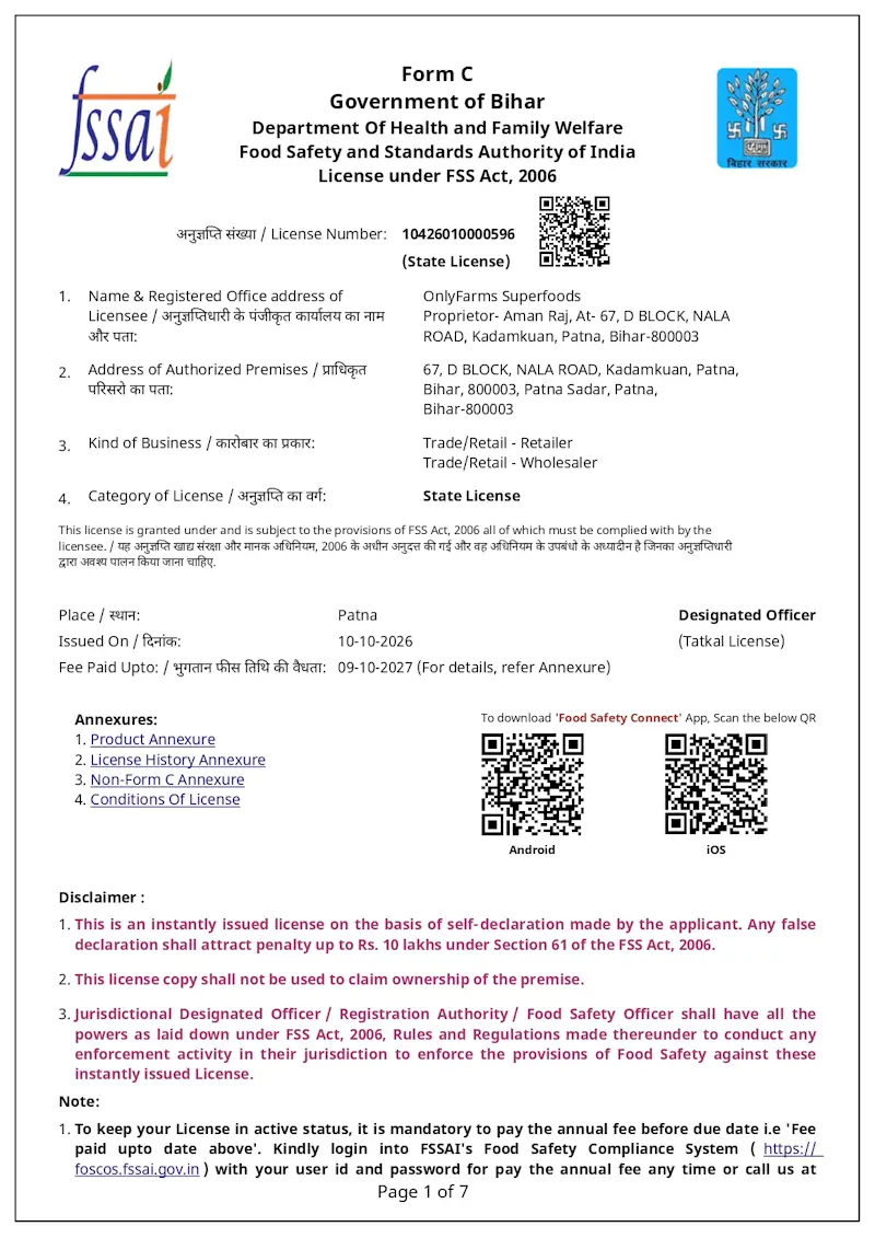 OnlyFarms Superfoods FSSAI 2026 27 page 0001